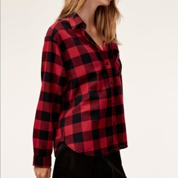 Aritzia Wilfred Free Charlotte Button Down Shirt Plaid Flannel Side Slit XS - Picture 4 of 15